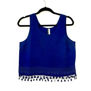 Kensie Cobalt Blue Fringed Crop Top - Size M
